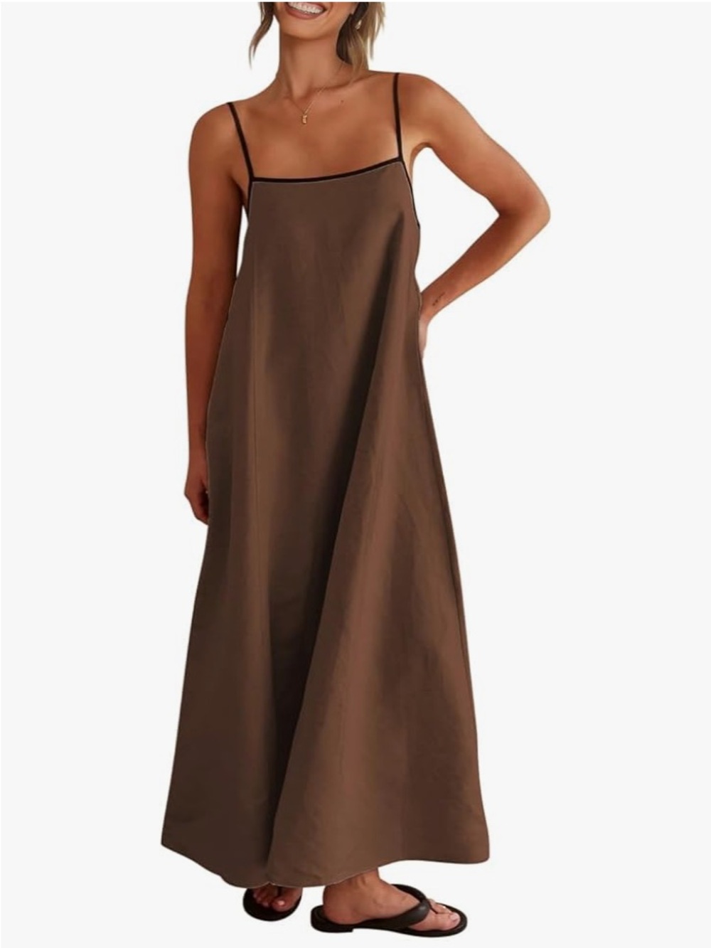 Minimalist cotton maxi dress with back tie detailing - cotton
